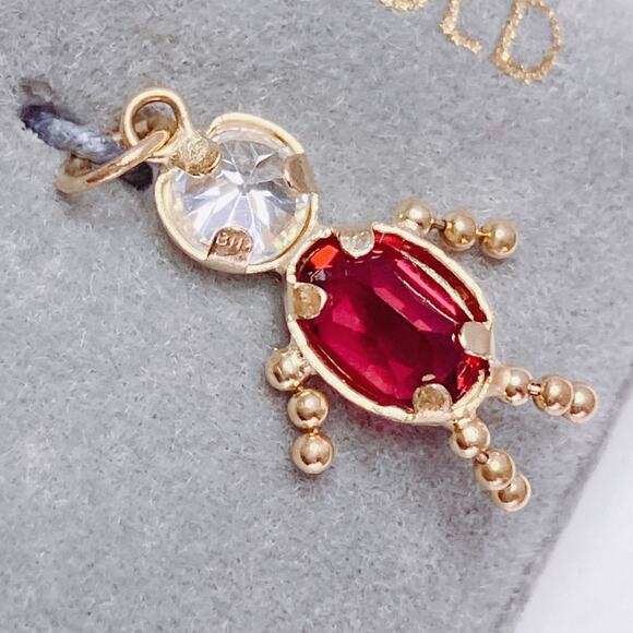 VTG 14K Gold July Birthstone Charm Pendant Necklace Petite Minimalist Dainty - Picture 9 of 13